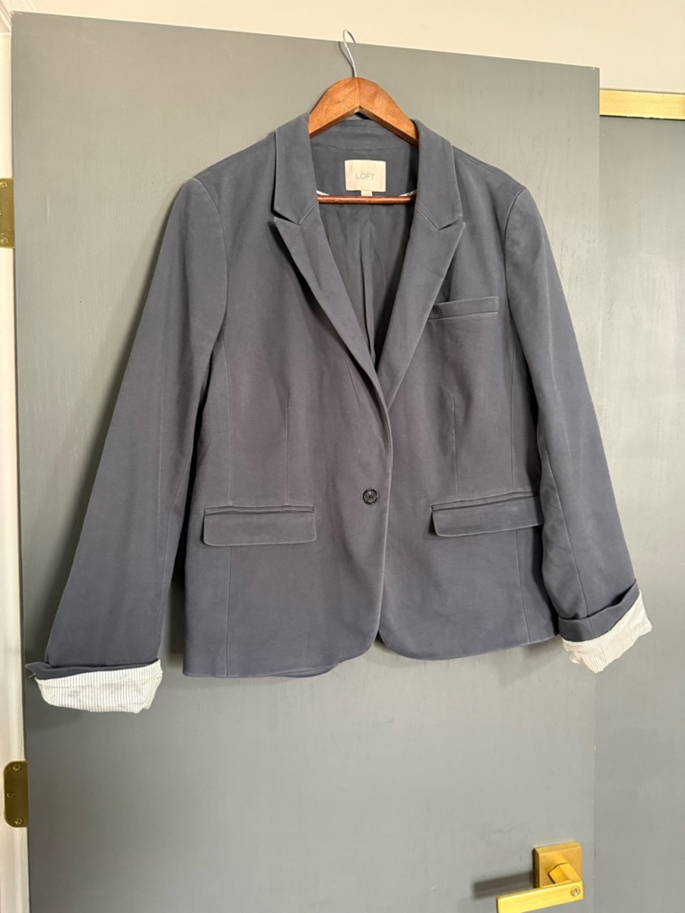 LOFT Dark Gray Blazer Size 16 Striped Sleeve Pre-Owned Women’s Formal Jacket